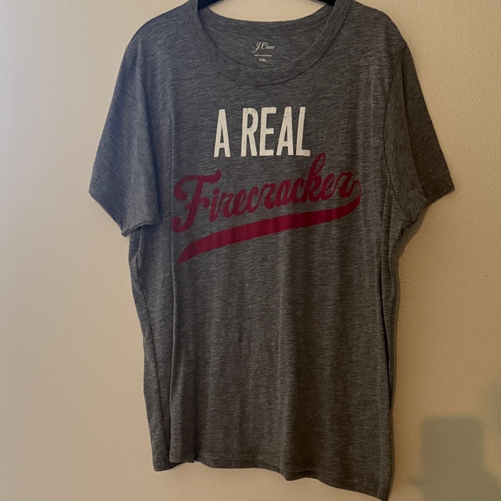 J. Crew Charcoal Tee with Red Print